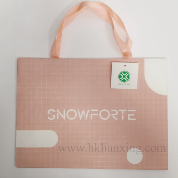 Fashion Paper Bag Pink White Kraft Paper Paper Bag with Ribbon