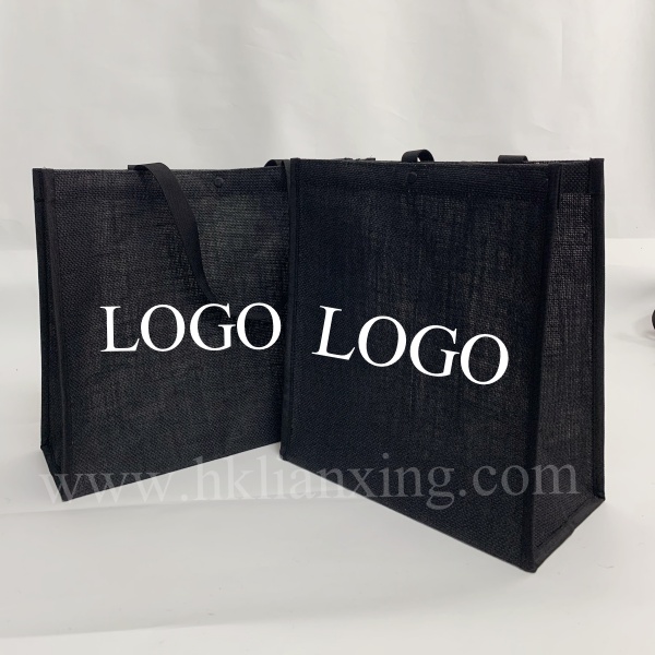 Jute Bag Fashional Shopping Tote Black Linen Bag for Promotion