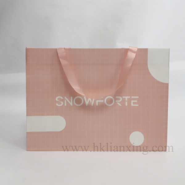 Fashion Paper Bag Pink White Kraft Paper Paper Bag with Ribbon
