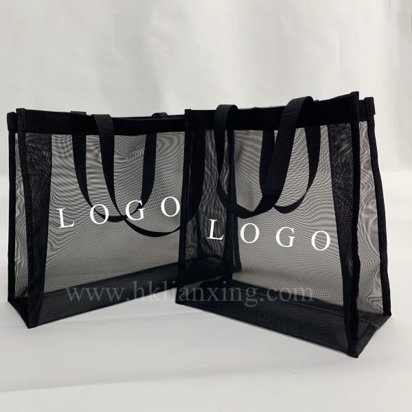Fashion Organza Bags Black Shopping Bags for Promotion with Custom Logo